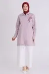 Büyük Beden Tesettür Çizgili Tunik 23036 Bordo