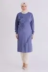 Büyük Beden Tesettür İşlemeli Tunik 20133 Morcivert