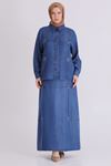 Büyük Beden Tesettür Etekli Tensel Kot Takım 38001 Koyu Mavi