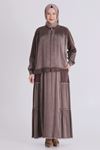Büyük Beden Tesettür Etekli Takım 38002 Kahve