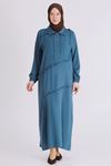Büyük Beden Tesettür Elbise 7524 Petrol