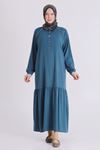 Büyük Beden Tesettür Elbise 7525 Petrol