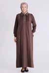 Büyük Beden Tesettür Elbise 7528 Kahve