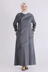 Büyük Beden Tesettür Elbise 7527 Kül Rengi