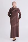 Büyük Beden Tesettür Elbise 7527 Kahve