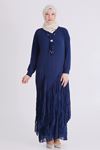 Büyük Beden Tesettür Elbise 7526 İndigo