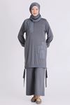 Büyük Beden Tesettür Pantolonlu Takım 3557 Kül Rengi 