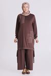 Büyük Beden Tesettür Pantolonlu Takım 3557 Kahve