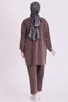 Büyük Beden Tesettür Pantolonlu Takım 3564 Kahve 